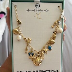 House of Harlow 1960 Gold and Blue Necklace with Nautical Charms